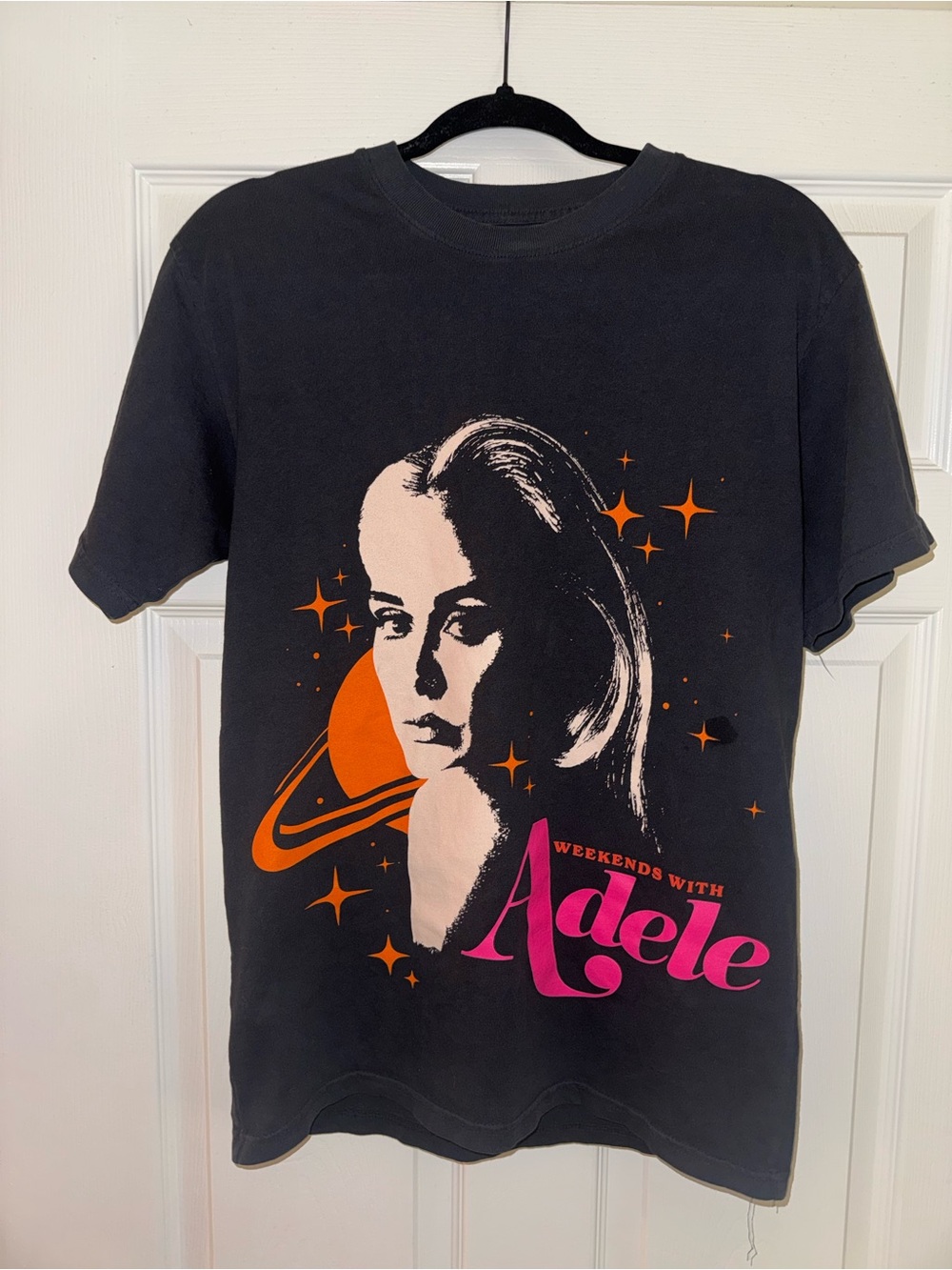 Weekends With Adele Graphic Tee - Black with Orange & Pink Print